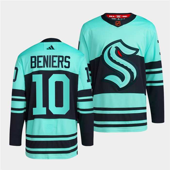 Men%27s Seattle Kraken #10 Matty Beniers Ice Blue 2022-23 Reverse Retro Stitched Jersey Dzhi->seattle kraken->NHL Jersey